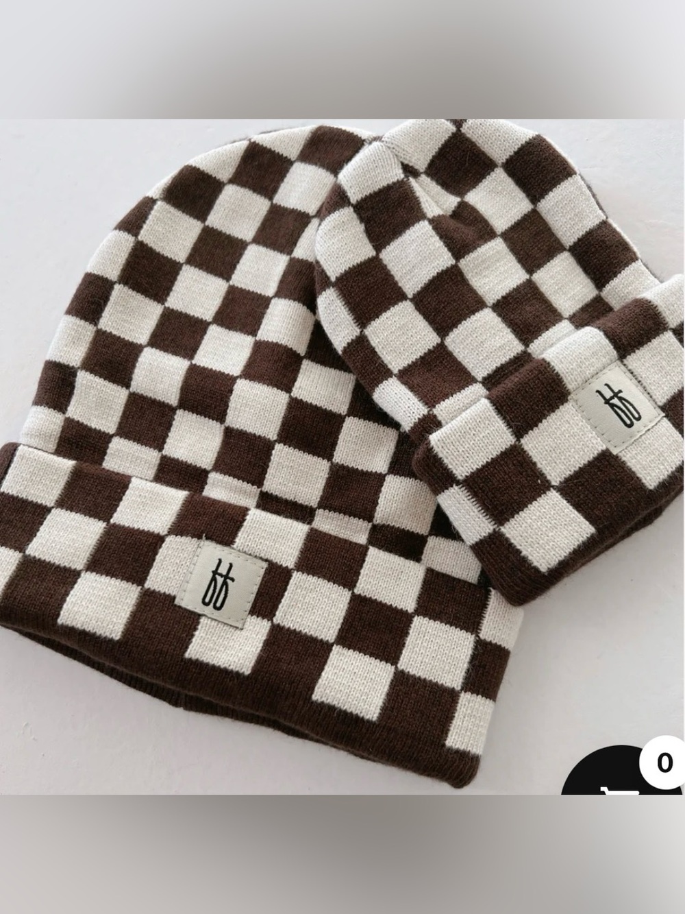Forever French Baby Checkerboard Coffee & Cream checkerboard Knit Beanie